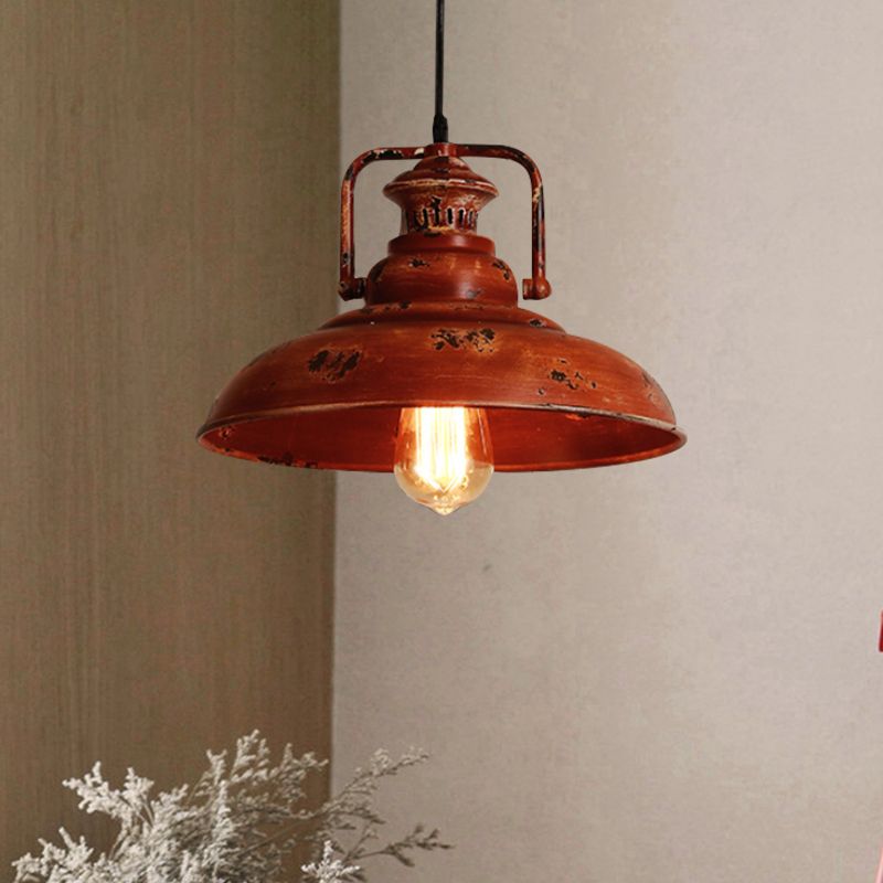 1 Light Barn Ceiling Light Lodge Industrial Rust Metal Pendant Light Fixture with Adjustable Cord for Restaurant