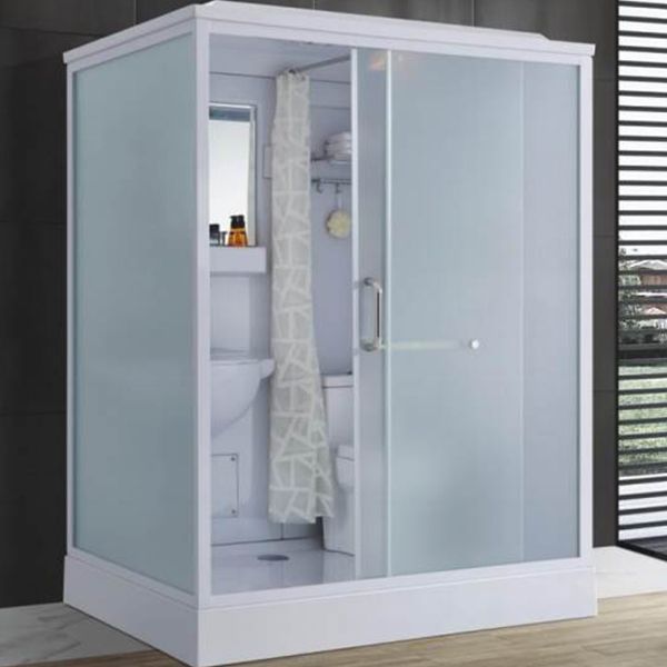 Frosted Single Sliding Shower Kit White Framed Shower Stall with Base Included