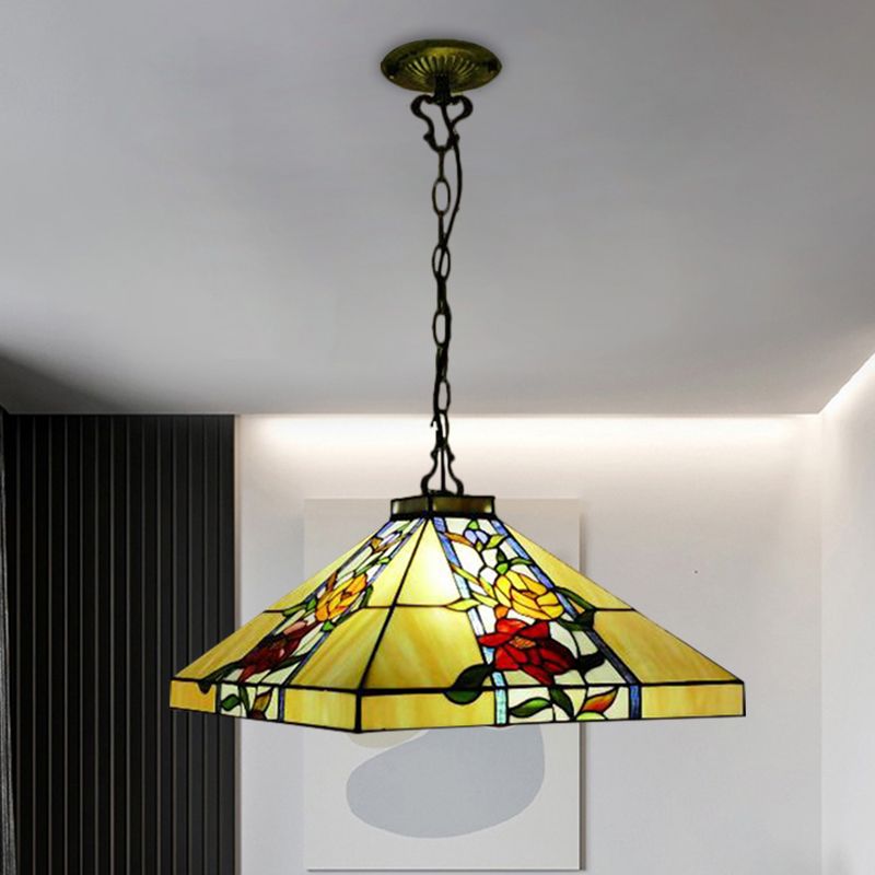 Hand Cut Glass Bronze Chandelier Tapered 3 Lights Mediterranean Hanging Pendant for Dining Room