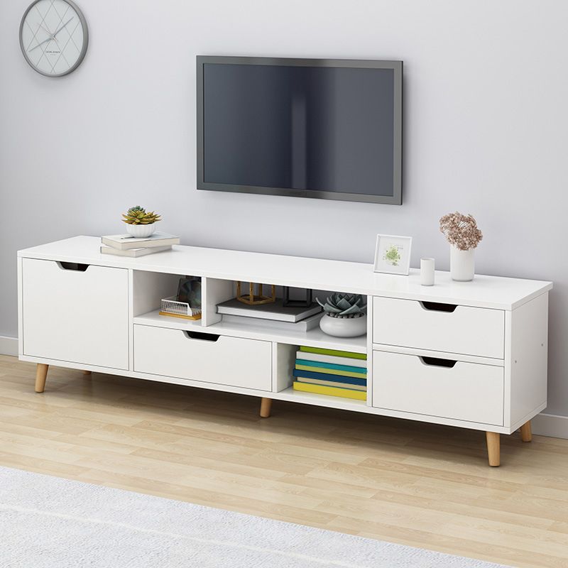 12" D Nordic TV Stand Open Storage Wooden TV Console with Drawers and Door