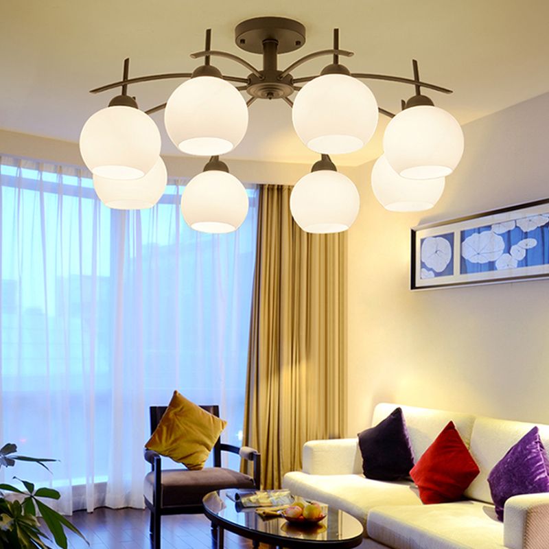 Modern Semi Flush Mount Light Simple Ceiling Lamp with Glass Shade for Drawing Room