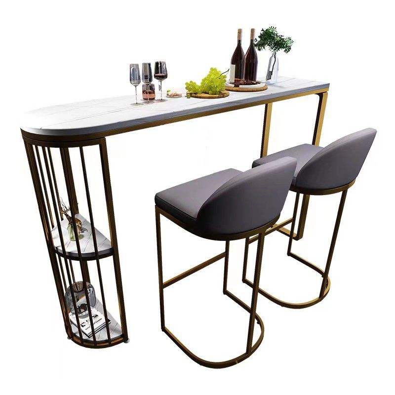 Modern Style Bar Table 42-inch Height Stone Top Bistro Table with Storage Shelf