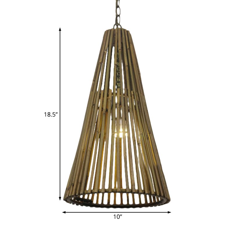 Bambou Bamboo Cone Cone Shade Pendante Light Vintage One Bulbe Natural Wood Suspension Lampe avec chaîne réglable