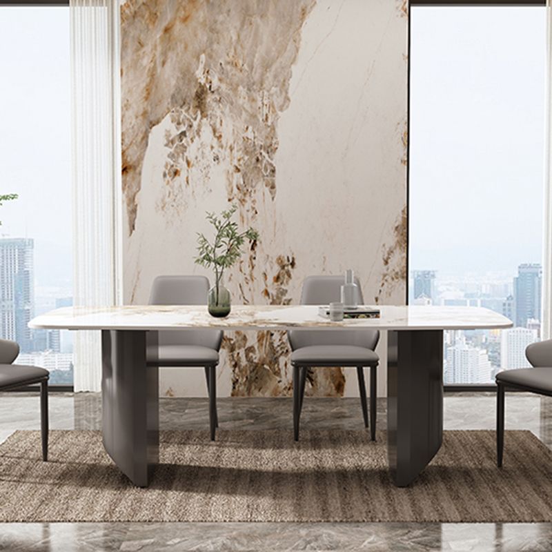 Modern Rectangle Stone Top Dining Table Double Pedestal Dining Table