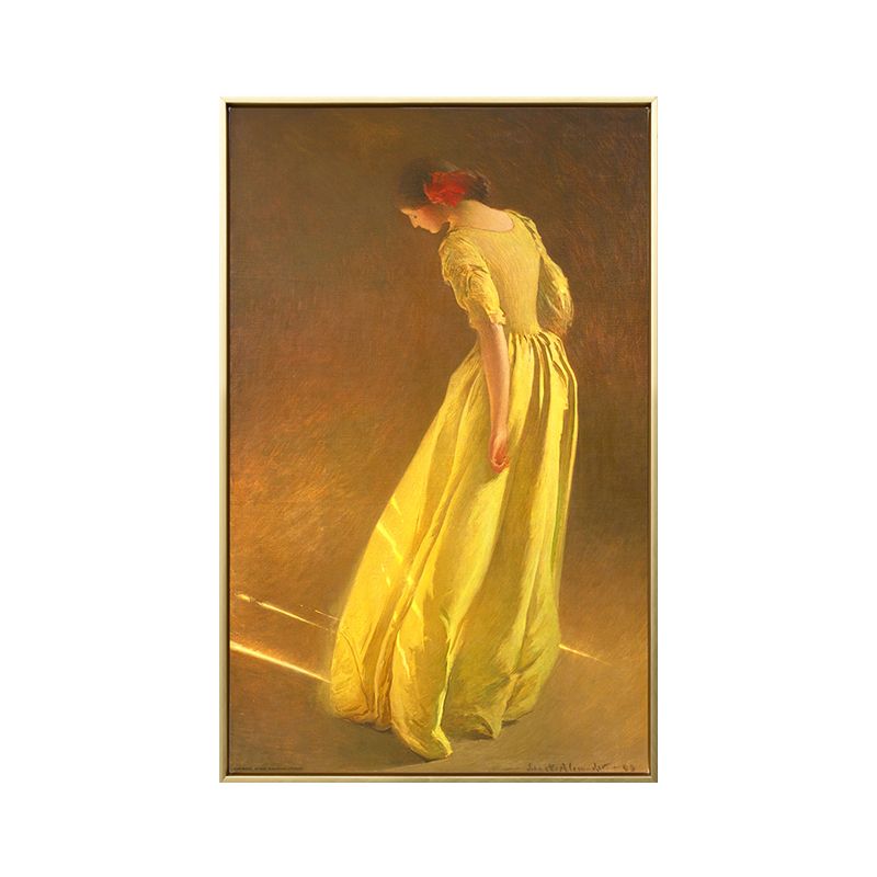 Girl in Yellow Dress Art Print Textured Surface Vintage Style Living Room Wall Decor