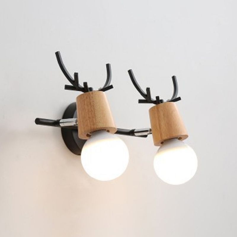 Modern Antlers Mirror Front Light Multi Lights Vanity Light with Wood for Bathroom