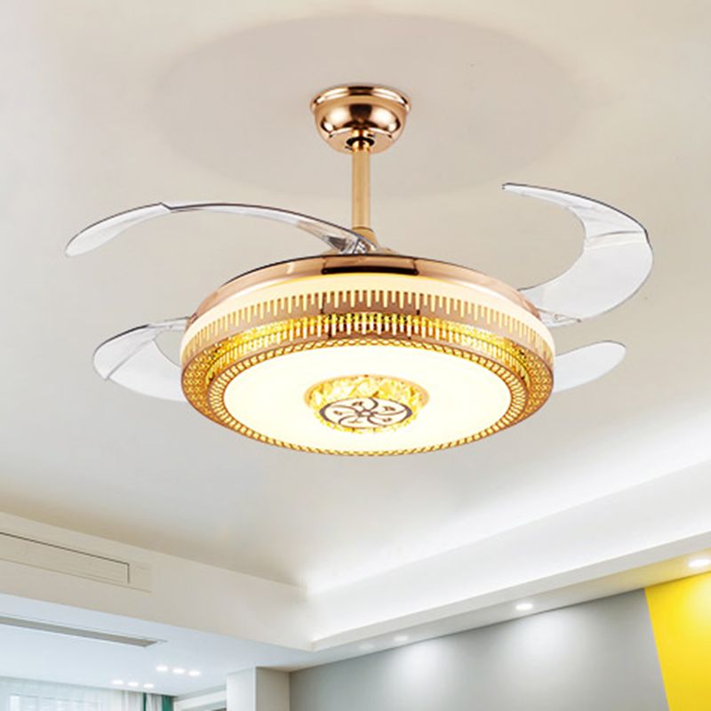 Gold Rings Semi Flush Mount Light Post-Modern Metal Parlor 19.5" Wide LED Fan Lighting with 4 Clear Blades