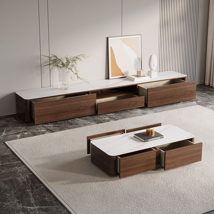 Open Storage TV Media Console Contemporary Media Console with Drawers