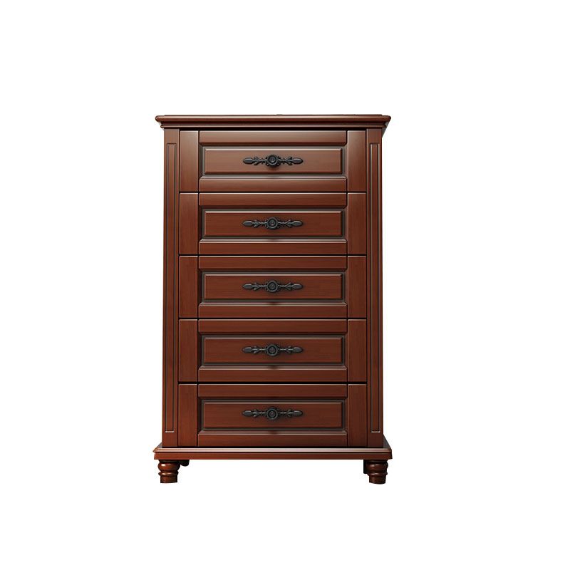 Contemporary Accent Chest with 5 Drawers and Wooden Legs in Solid Wood