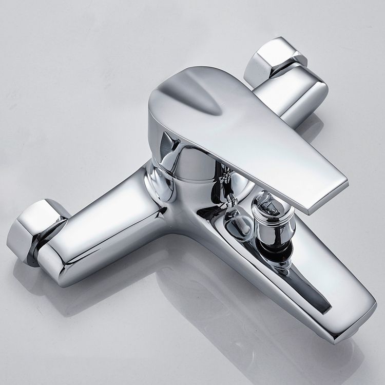 Contemporary Wall Mounted Bathroom Faucet Lever Handles 2 Hole Faucets Brass Faucet