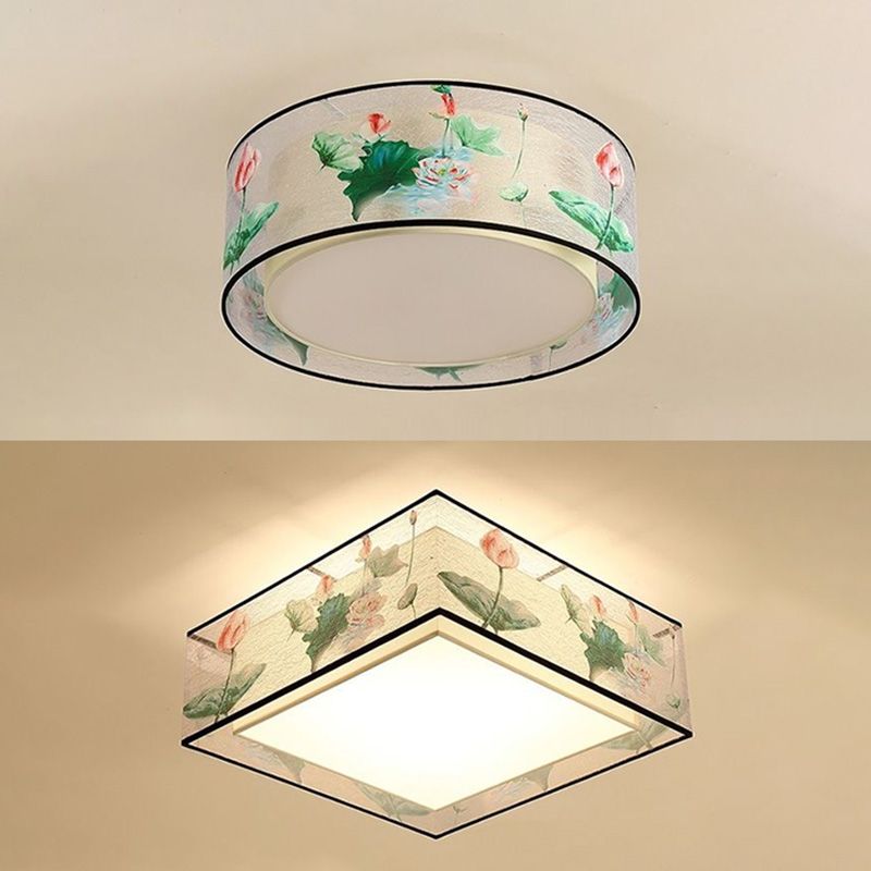 Square/Round Fabric Flush Light Chinese Style Flush Ceiling Light for Living Room