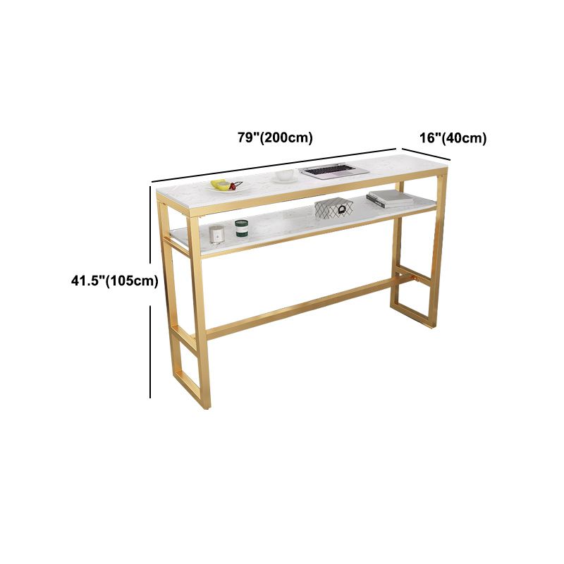 Stone Bar Dining Table Glam Style Rectangle Bar Table with Trestle Base for Living Room