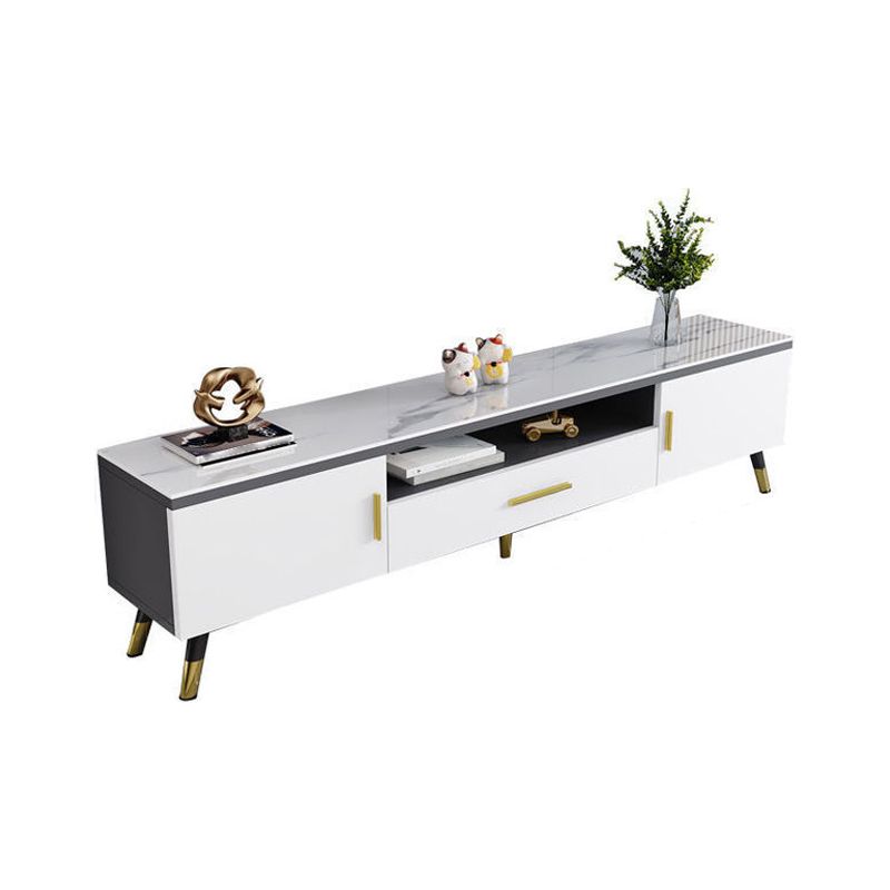 Gorgeous TV Stand Console With Record Storage , Glass and Wood TV Stand in Grey / White