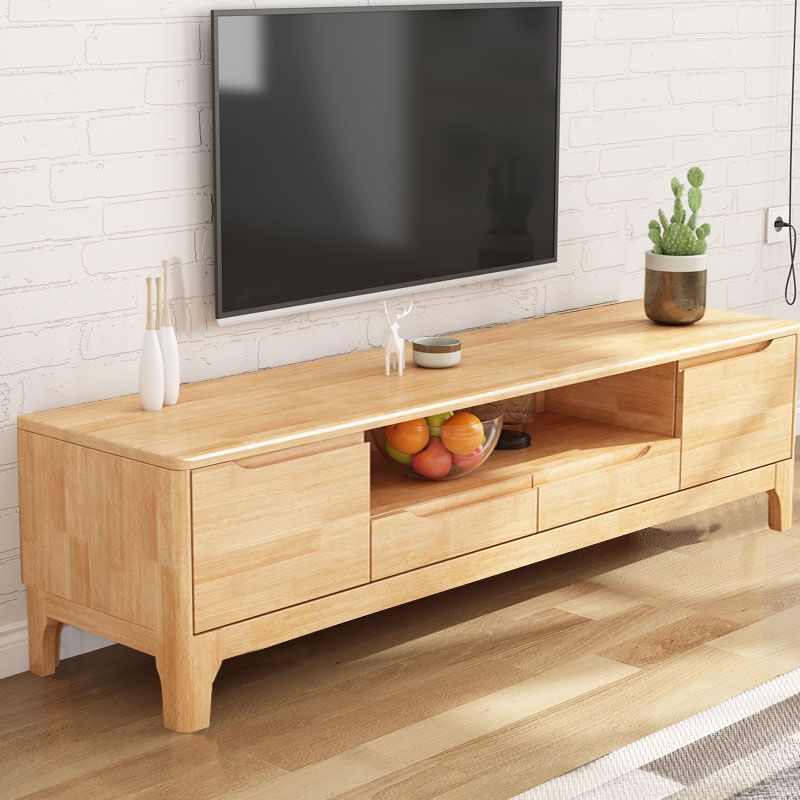 Modern Rubber Wood TV Stand Console Open Storage TV Stand with 2 Doors , 15" D X 19" H