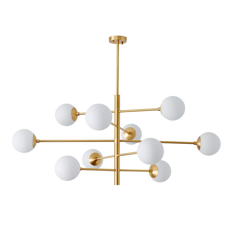 Lustre suspendu post-moderne Light Satin Opal Verre Plafond Chandelier en or pour le salon