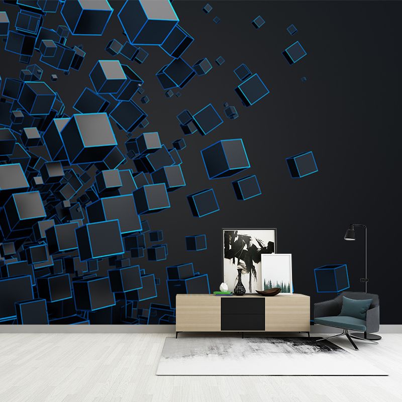 Black Cubes Mural Wallpaper 3D Effect Modern Waterproofing Wall Decor for Bedroom