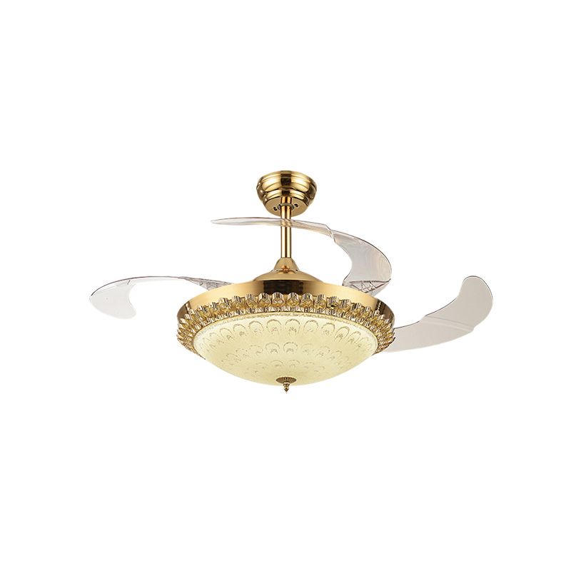 42.5" Wide Gold Bowl Fan Light Fixture Simple Crystal 3 Blades Family Room LED Semi Mount Lighting