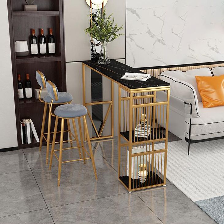 Glam Living Room Bar Height Table Storage Stone and Metal Bar Height Pub Table