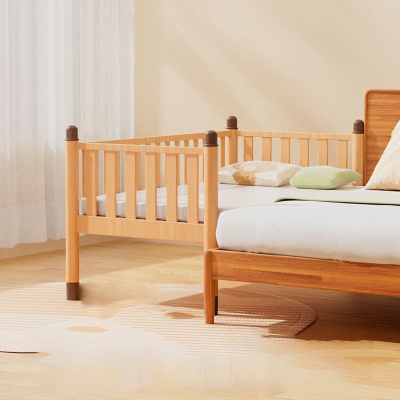 Scandinavian Brown Nursery Crib Wooden Nursery Bed with Guardrail