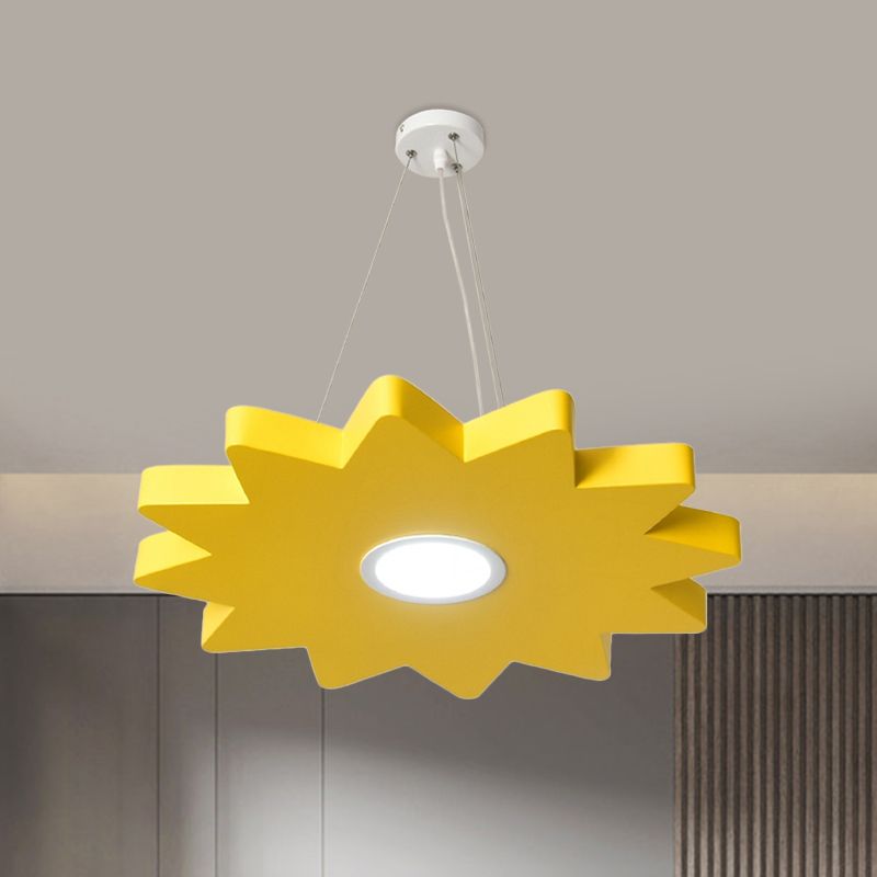 Metal Sun/Star/Moon Ceiling Light Kids Style LED Pendant Chandelier in Yellow/Orange/Blue for Playroom