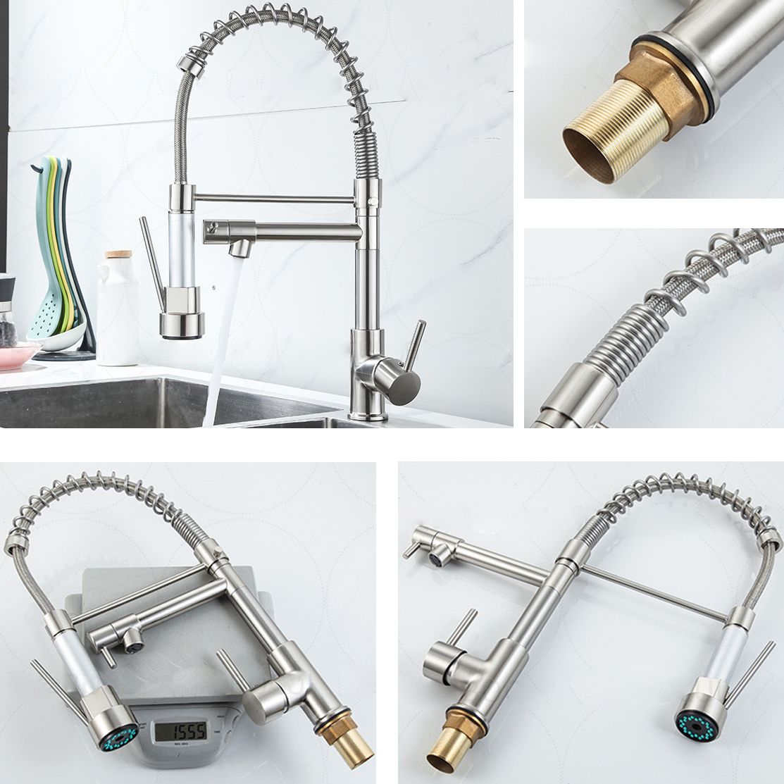 Modern Farmhouse Faucet Spout Double Levers Kitchen Faucet High Arch Filler with Sprayer