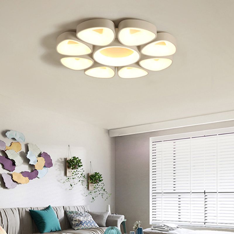 Floral Flush Light Nordic Acrylic Grey/White LED Ceiling Mount Fixture in Warm/White Light