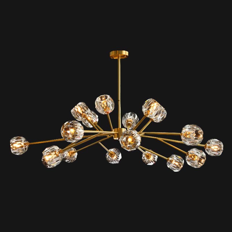 Branche salon Suspension Light Metal Metal Artistic Chandelier Light avec une nuance de cristal à facettes en or