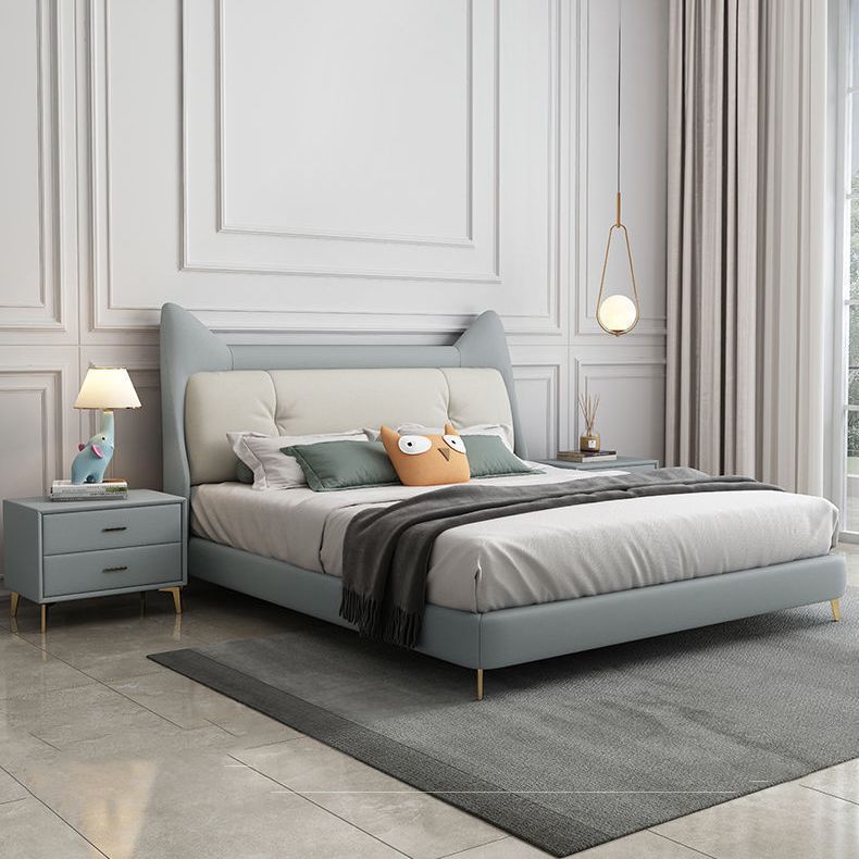 Modern & Contemporary Bed with Faux Leather Headboard and Metal Legs