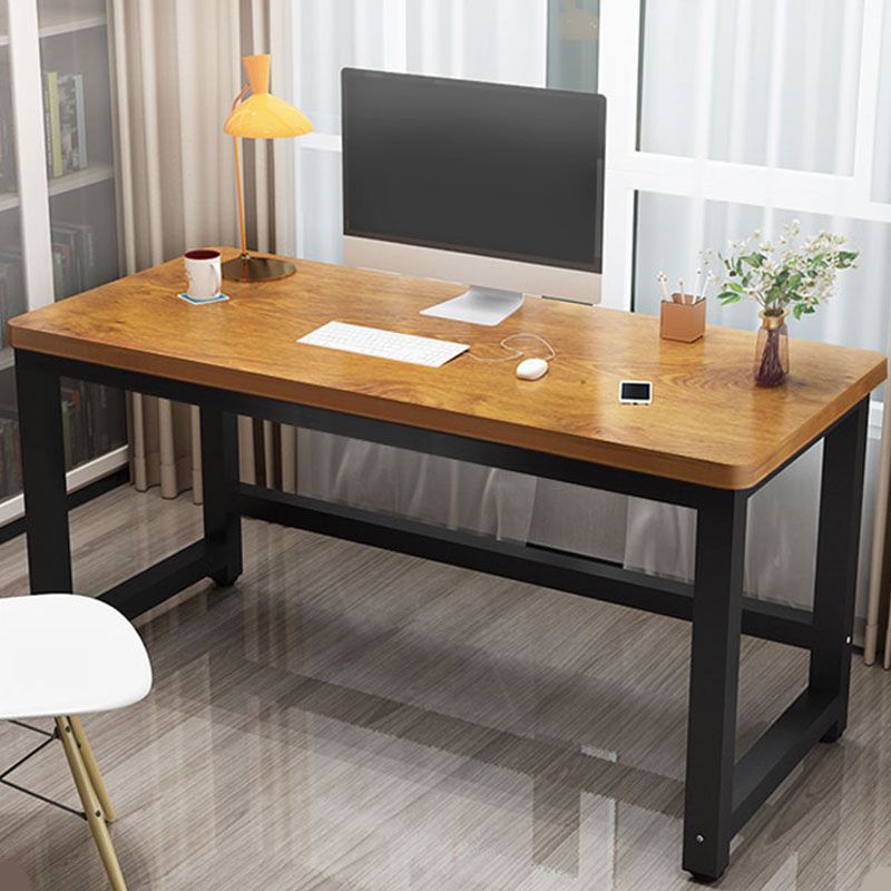 Rectangular Shaped Office Laptop Table Wood with Metal Legs in Brown