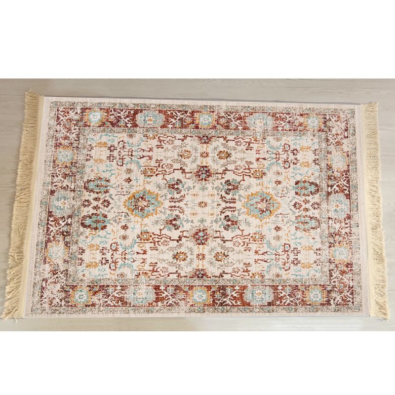 Red Traditional Carpet Antique Pattern Polyester Area Rug Fringe Non-Slip Backing Rug for Home Decor