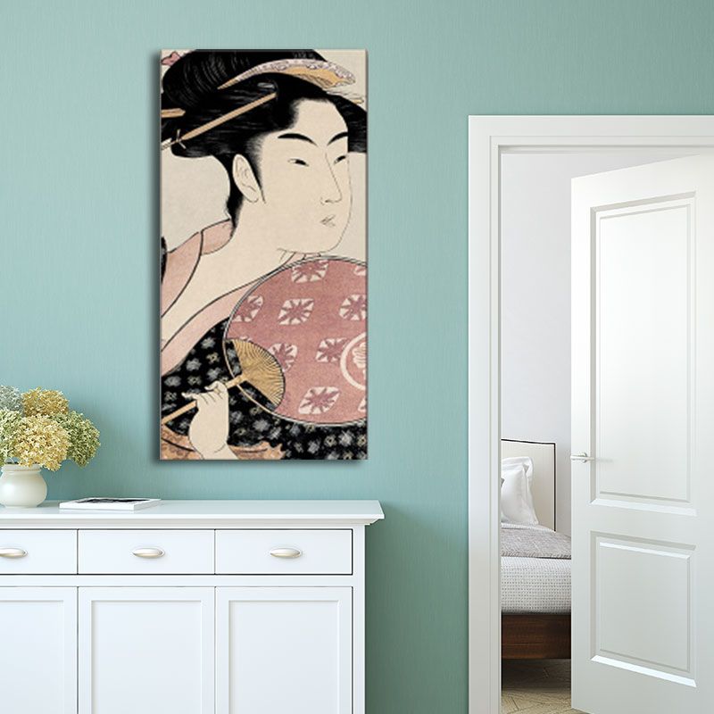 Japanese Ukiyoe-E Woman Painting Canvas Textured Pastel Color Wall Art for Tearoom