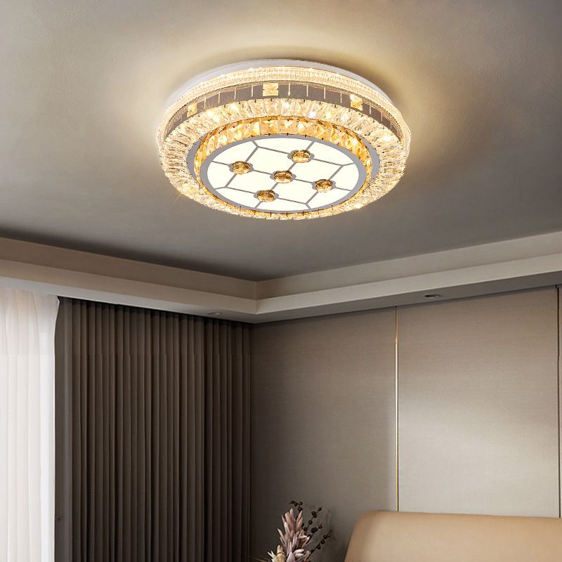 Modern Round Crystal Flush Mount Stainless Steel Ceiling Flush Light Fixture