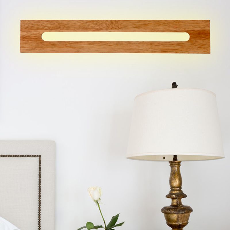 Luz de pared de madera rectangular LED modernista LED marrón montaje de montaje Luz de lámpara en luz cálida, 14 "/18" /21.5 "de ancho