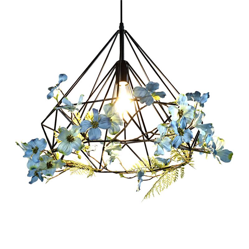 Diamond Cage Iron Anhänger Lampe Bauernhaus 1-Bulb Restaurant Suspension Lighting in Schwarz, 18 "/19,5"/23,5 "W.