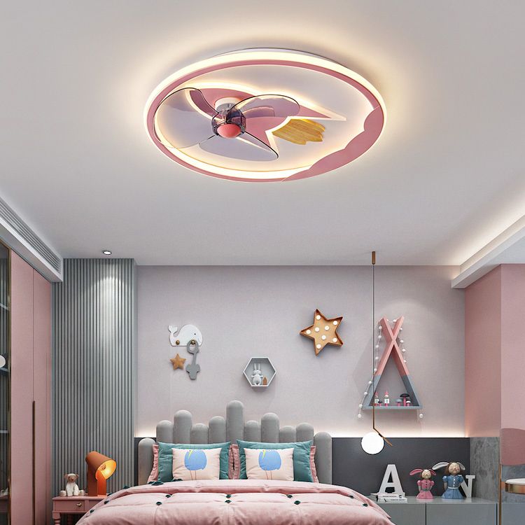 Metal Round Flush Mount Light Modern Colorful LED Fan Light for Bedroom