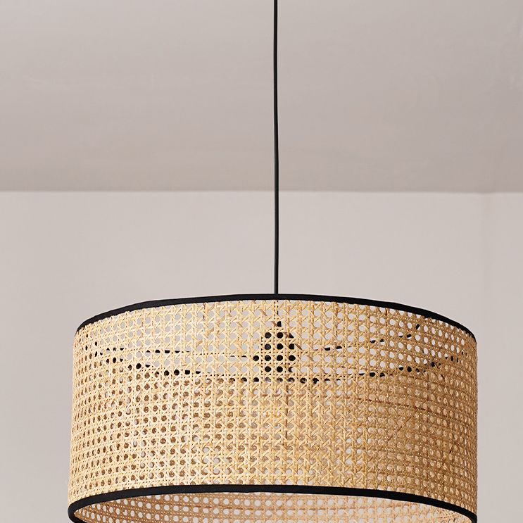 Tambour rotin pendentif pendentif suspendu lampe asiatique style 1 lumière suspendue plafond plafond en beige pour le salon