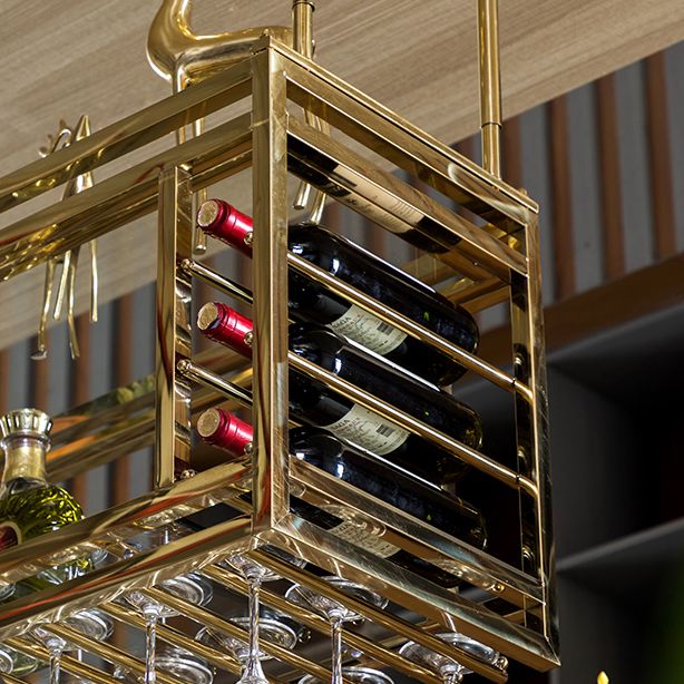 Kitchen Metal Hanging Wine Holder with Glass Holder & Storage Shelf