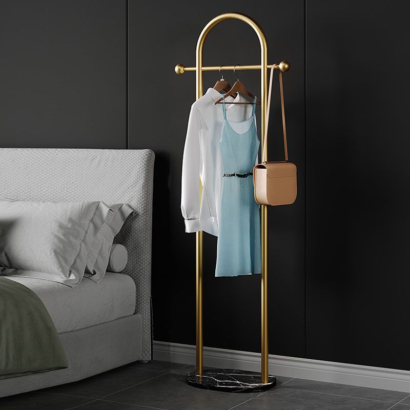 Glam Entry Hall Tree Metal Hanging Rail Storage Basket and 2 Hooks Coat Rack