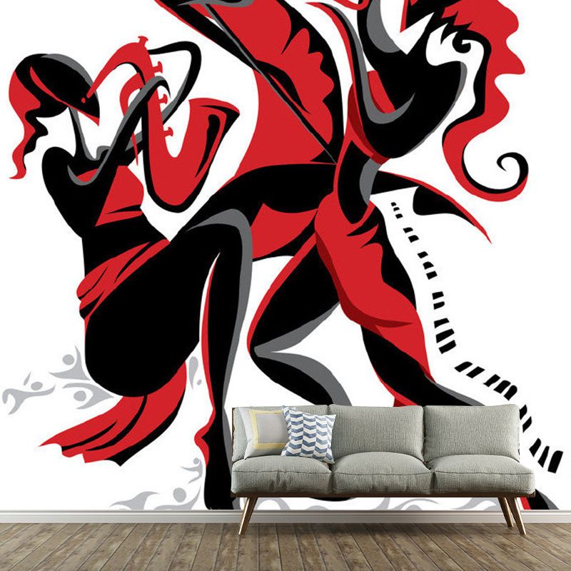 Illustration Girls Ensemble Wall Mural for Bedroom, Red and Black, Made to Measure