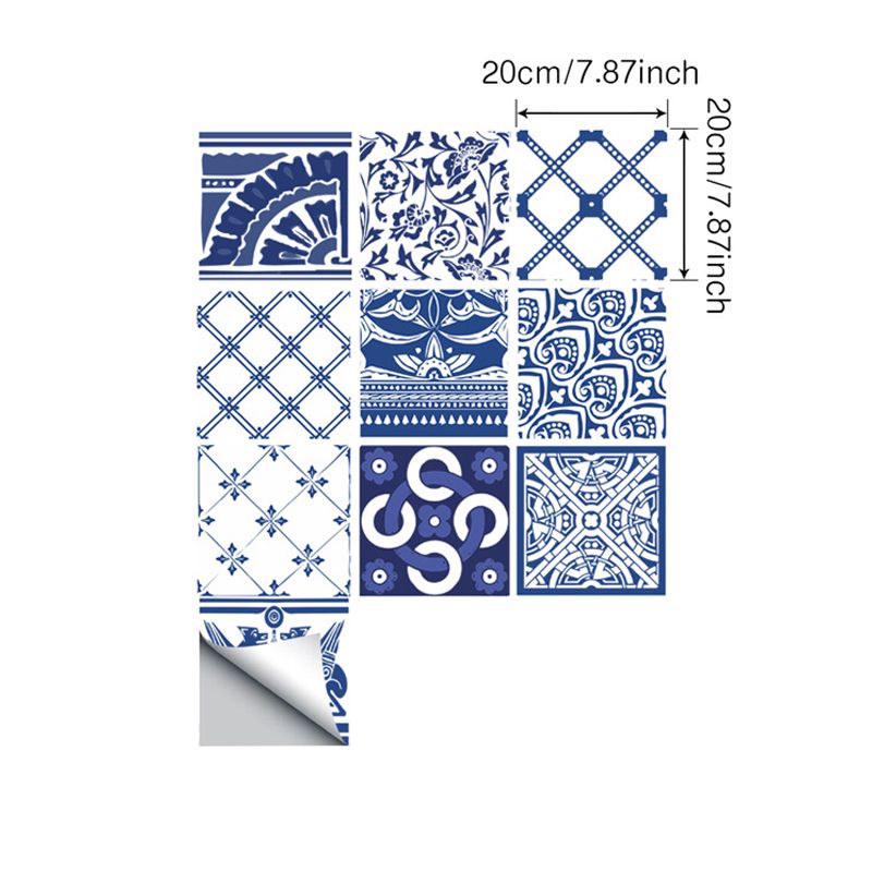 Mediterranean Tiles Peel Wallpaper Panels 10 Pcs Blue Nautical Wall Covering for Accent Wall