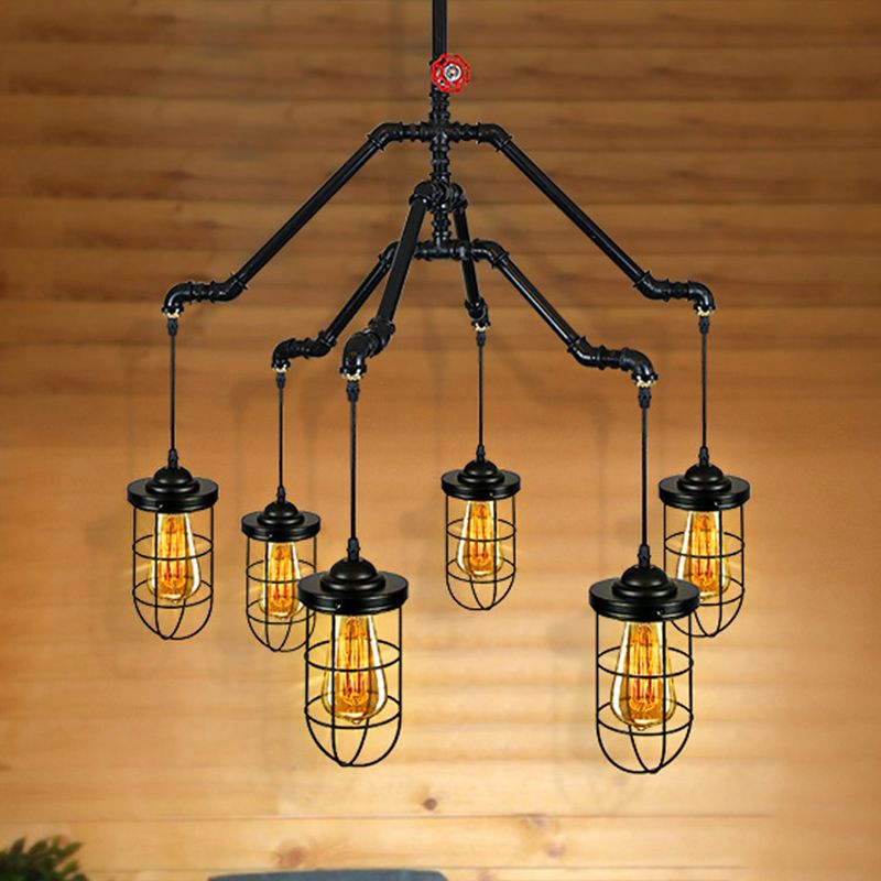 Black Wrought Iron Ceiling Hung Fixtures Vintage Tube Pendant Lighting for Bar