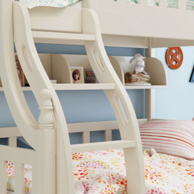 Contemporary White Standard Bunk with Book Shelf and Guardrails