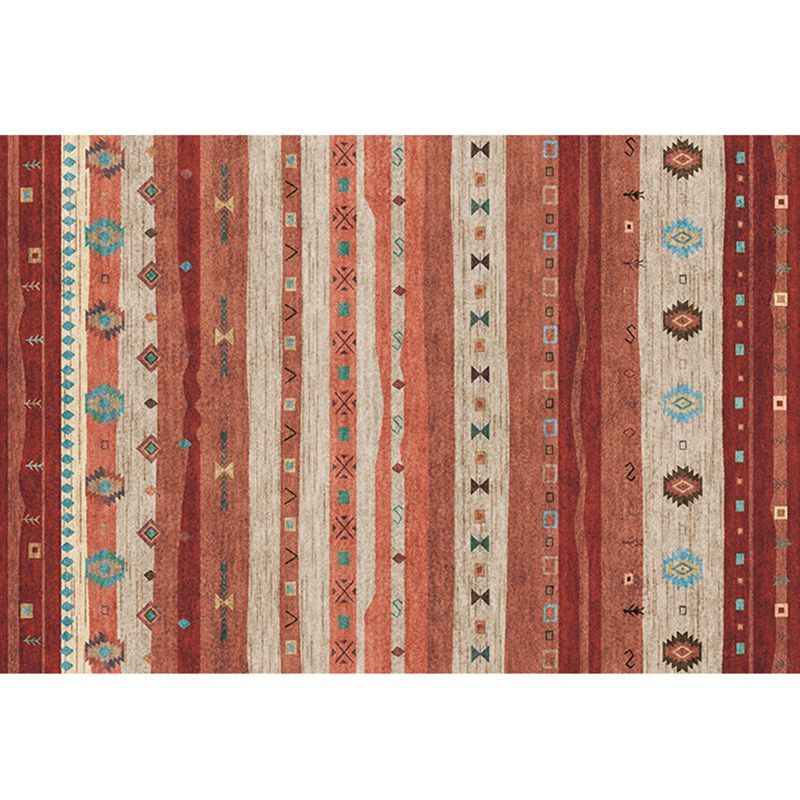 Bohemian Living Room Rug Multi Colored Stripe Print Indoor Rug Polyster Non-Slip Backing Pet Friendly Stain-Resistant Carpet