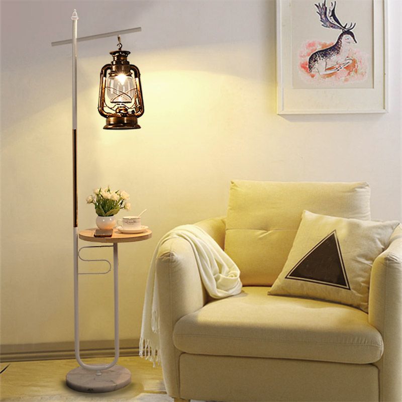 Kerosene Lamp Living Room Floor Light Antiqued Clear Glass Black/White LED Standing Lighting