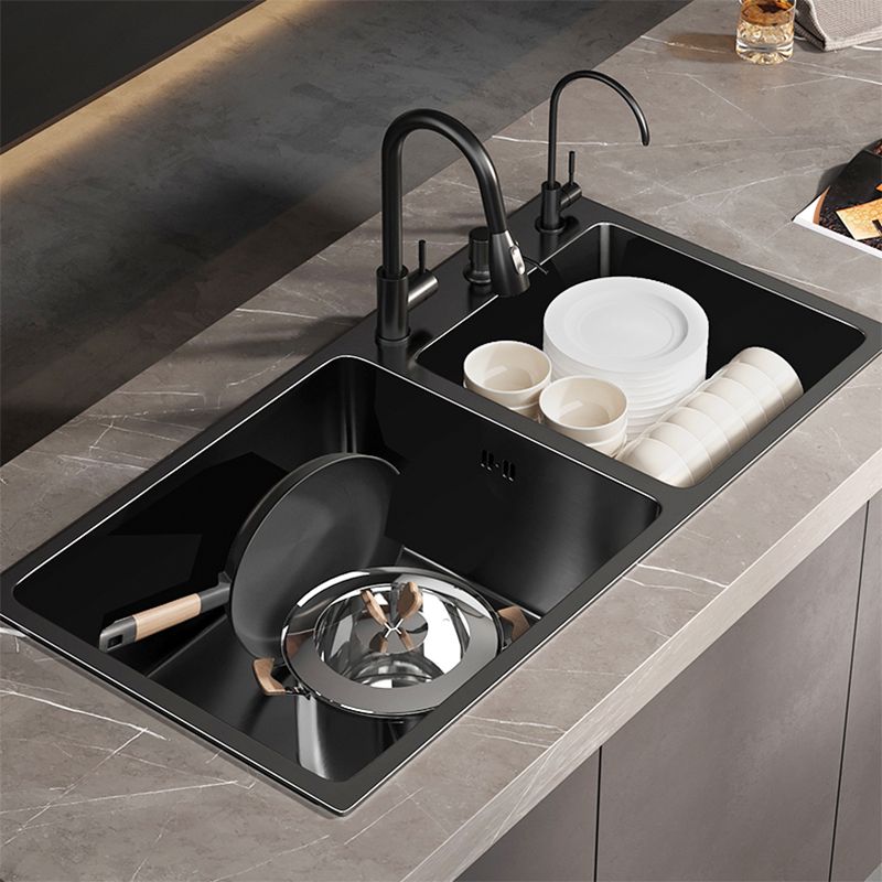 Stainless Steel Double Basin Sink Drop-In Kitchen Sink with Drain Assembly