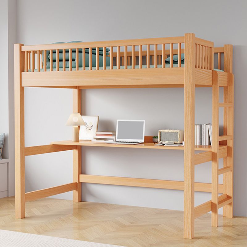 Solid Wood Loft Bed Natural Contemporary Kids Bed with Guardrails