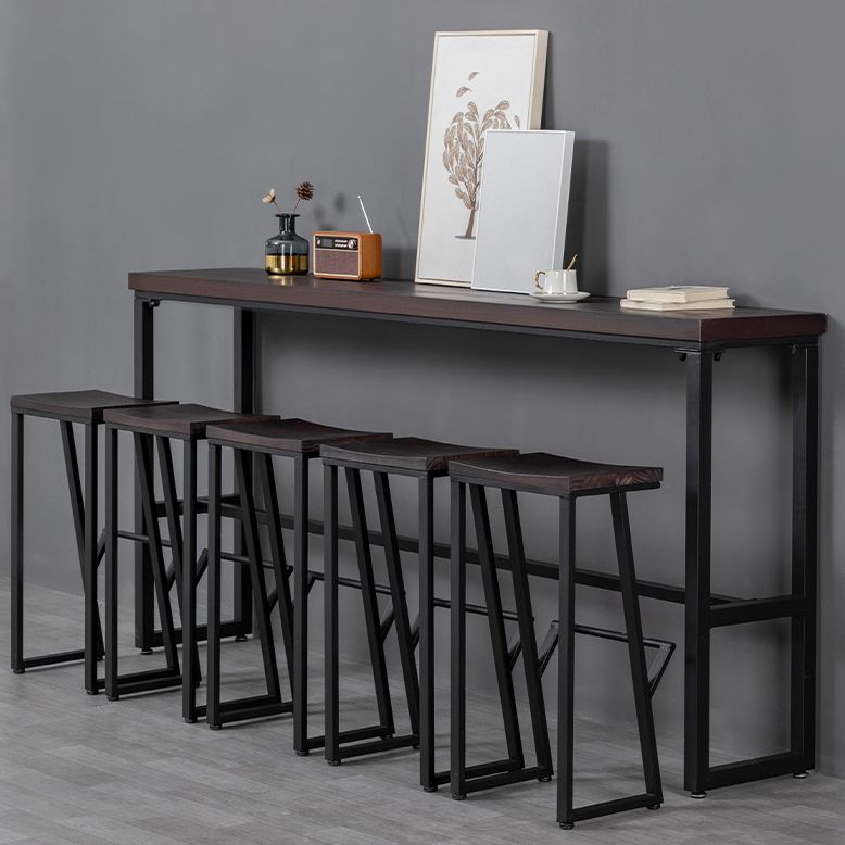 Rectangle Pine Wood Top Bistro Table Industrial Pub Table with Trestle Base in Black