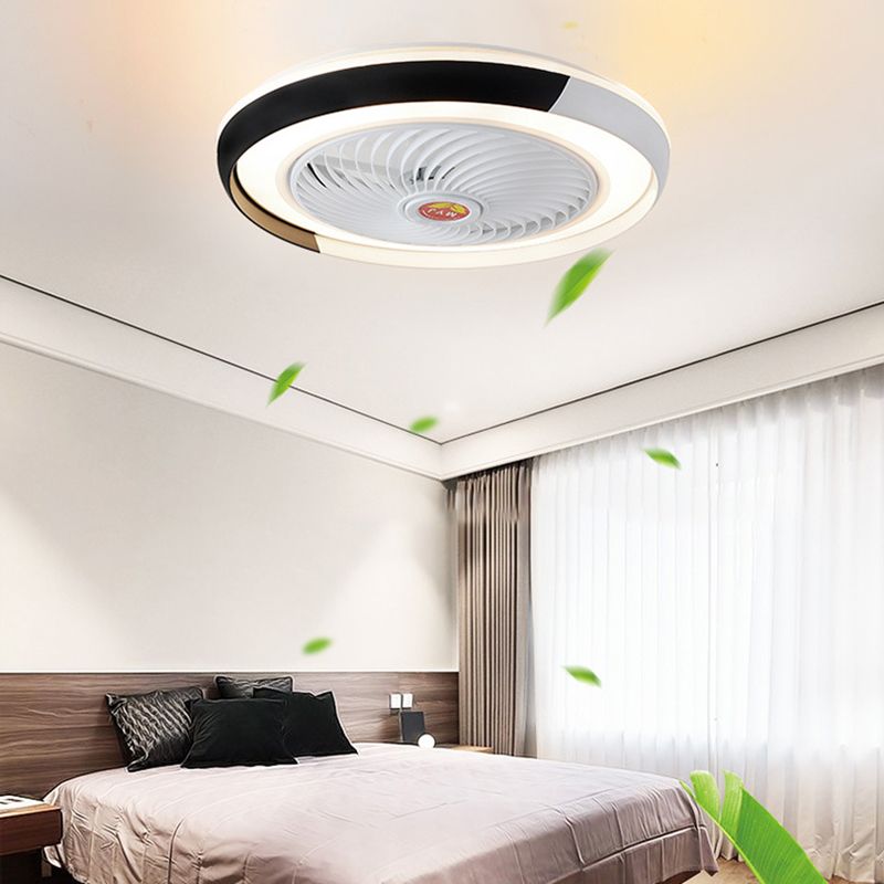 Modern Round Fan Light Fixture Metal LED Bedroom Semi Flush Mount Light