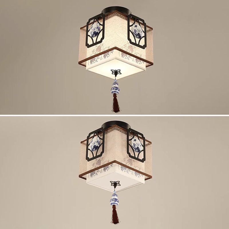 White Squared Ceiling Mounted Fixture Modern Style Fabric Ceiling Mount Light Fixture