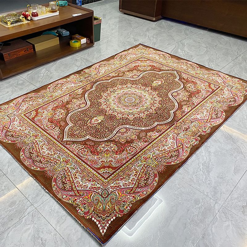 Tapis de salon brun Tapon traditionnel en polyester